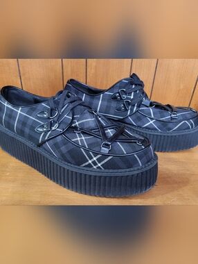 Killstar Shoes Womens sz 11 plaid Creeper Black Platform Goth Pentagram Emo Loaf